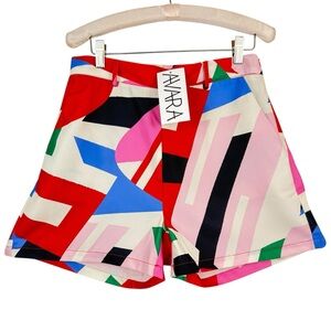 Lili Sidonio Geo Mod 70s Women's High Waist Colorful Patterned Shorts